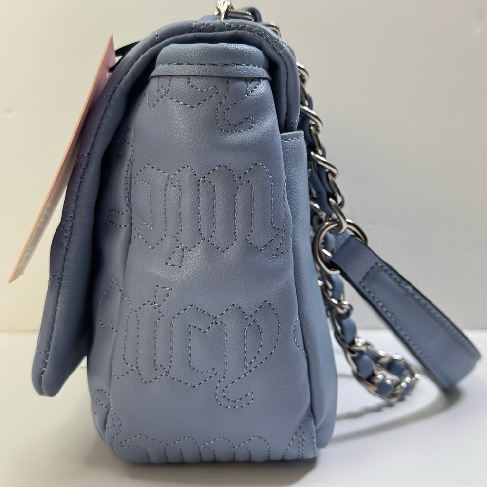 Juicy Couture YK2 Say My Name Flap Quilted Hearts Crossbody Bag Slate Blue - Picture 6 of 12